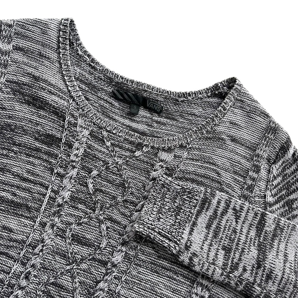 Vans Women S Black White Marled Cable Knit Crewneck Long Sleeve Pullover Sweater